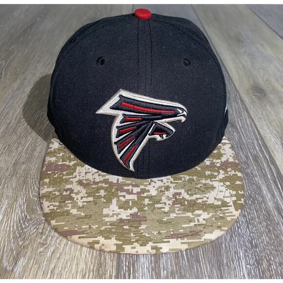New Era NFL Atlanta Falcons Black 59FIFTY Fitted SnapBack Hat Cap Camo Bill - Picture 1 of 11